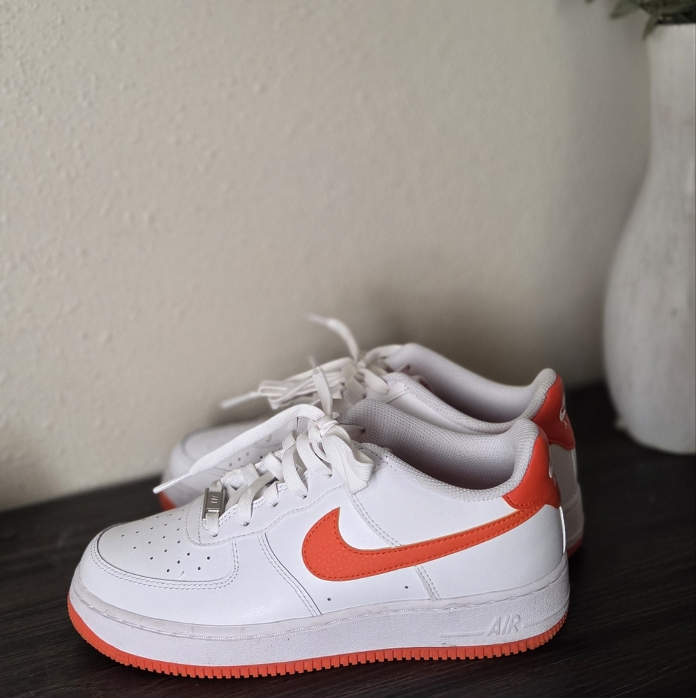 Nike Air Force 1 White and Orange Sneakers